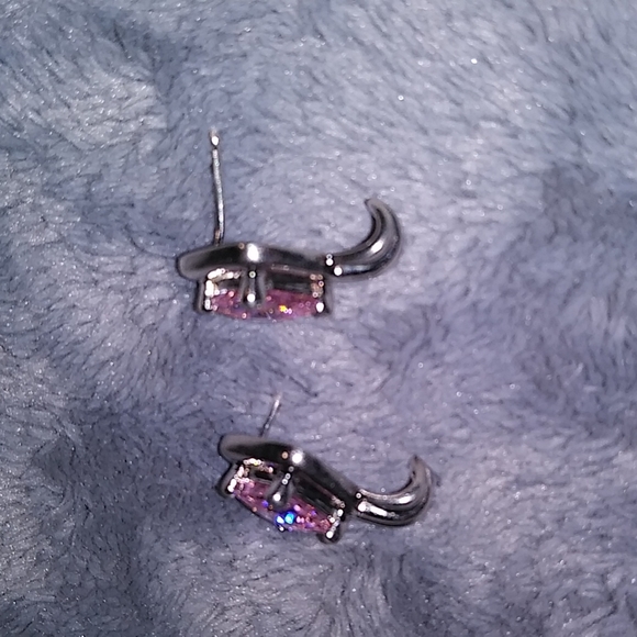 Silver earrings with sparkly pink CZ stones. - Picture 4 of 6